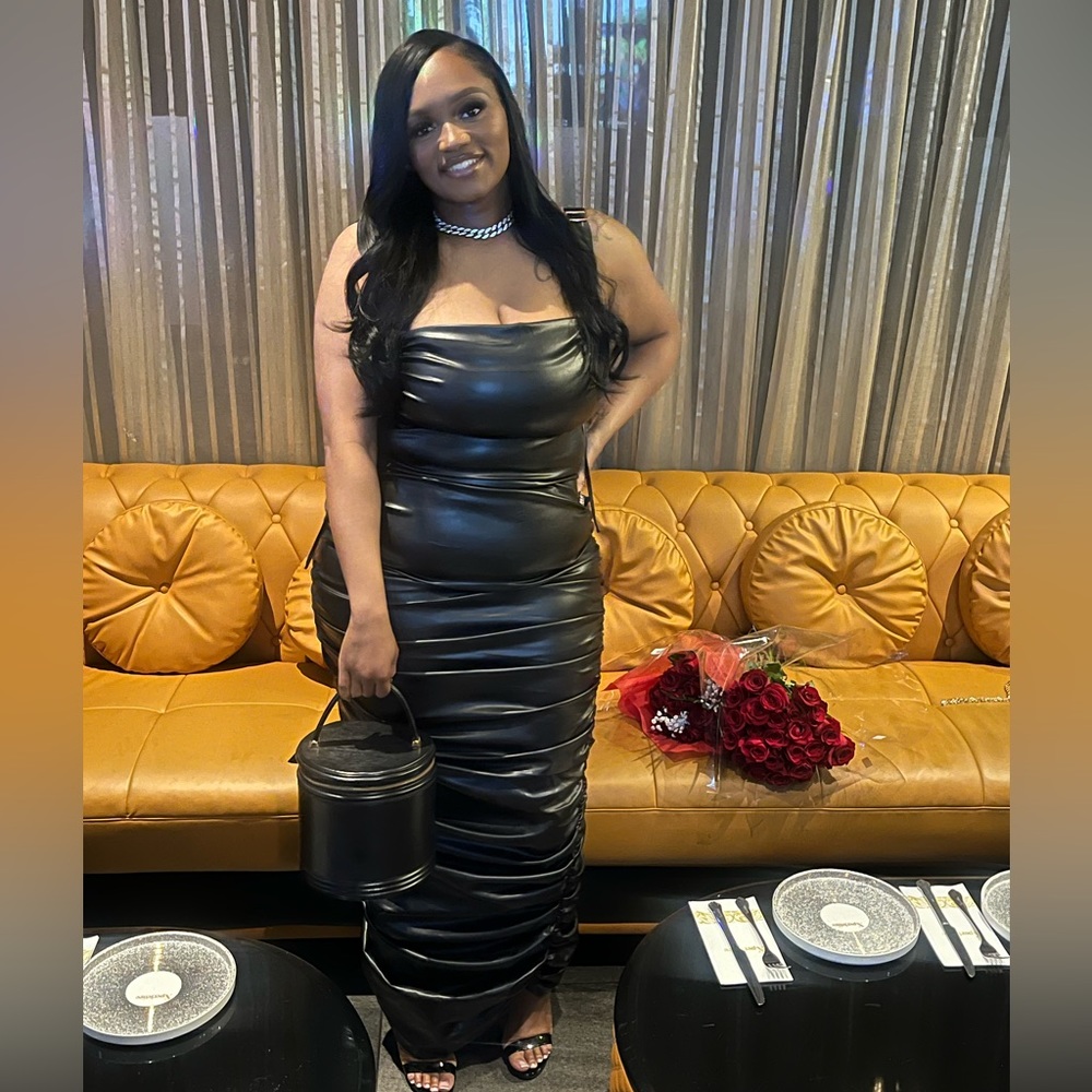 BLACK Faux Leather Lace up Maxi Dress